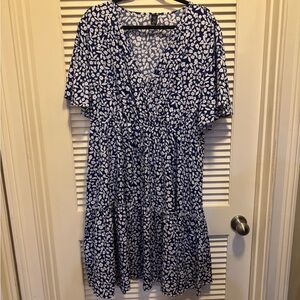 SHEIN Navy and White Patterned Mini Dress